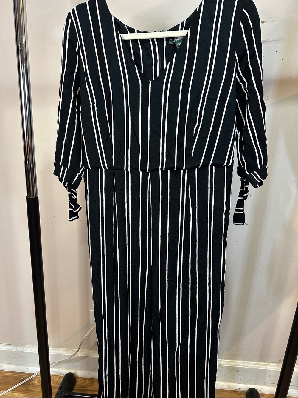 wild fable Black and White Vertical Stripe V-Neck Jumpsuit